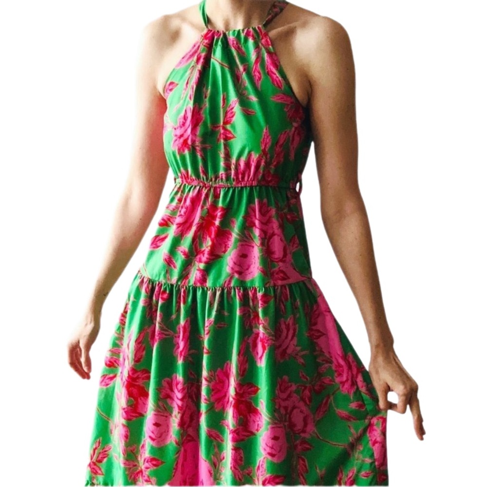Vibrant Floral Tiered Halter Maxi Dress by CDM XS - Picture 6 of 15